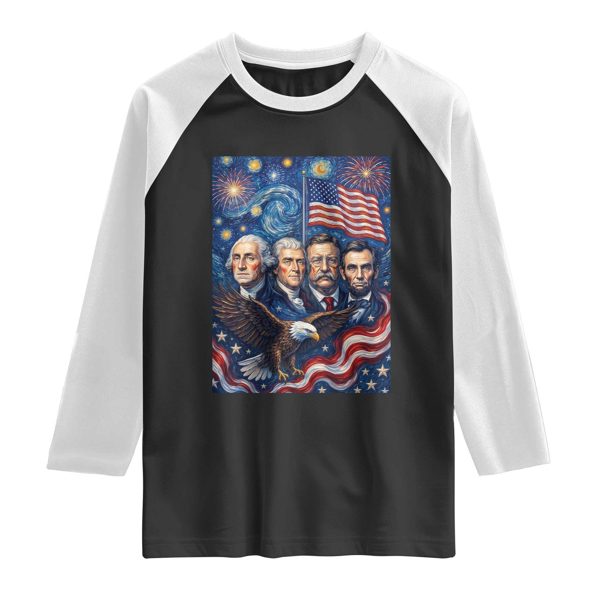 USA Presidents Mount Rushmore Raglan Shirt Starry Night Inspired Art