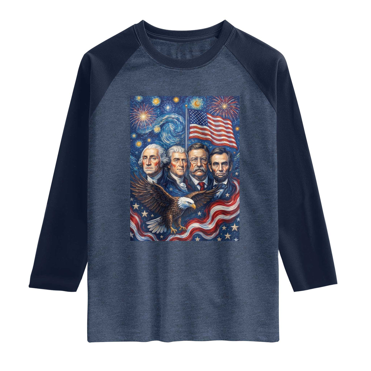 USA Presidents Mount Rushmore Raglan Shirt Starry Night Inspired Art