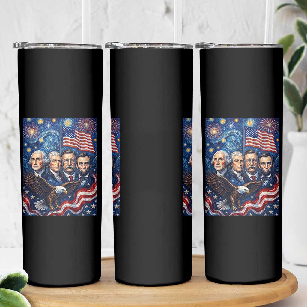 USA Presidents Mount Rushmore Skinny Tumbler Starry Night Inspired Art