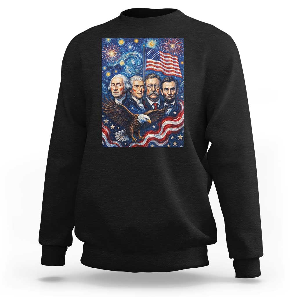 USA Presidents Mount Rushmore Sweatshirt Starry Night Inspired Art