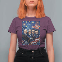 USA Presidents Mount Rushmore T Shirt For Women Starry Night Inspired Art