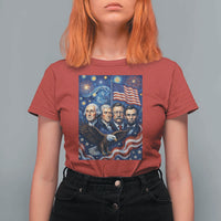 USA Presidents Mount Rushmore T Shirt For Women Starry Night Inspired Art