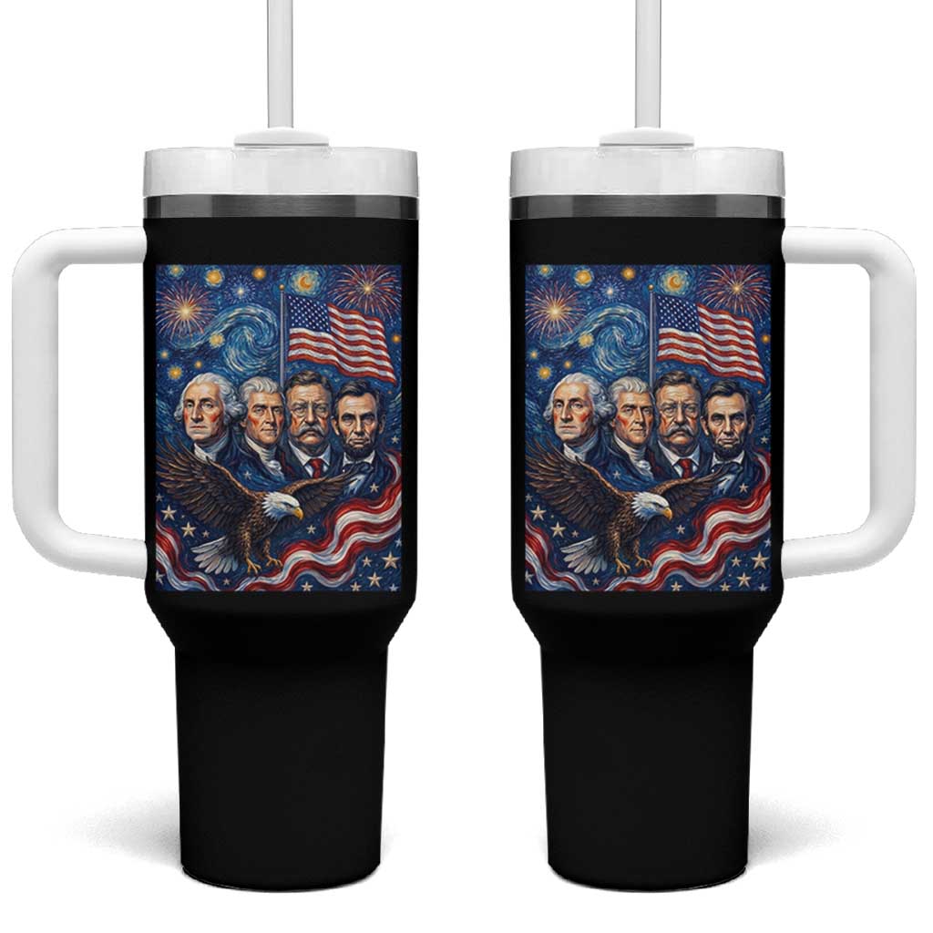 USA Presidents Mount Rushmore Tumbler With Handle Starry Night Inspired Art