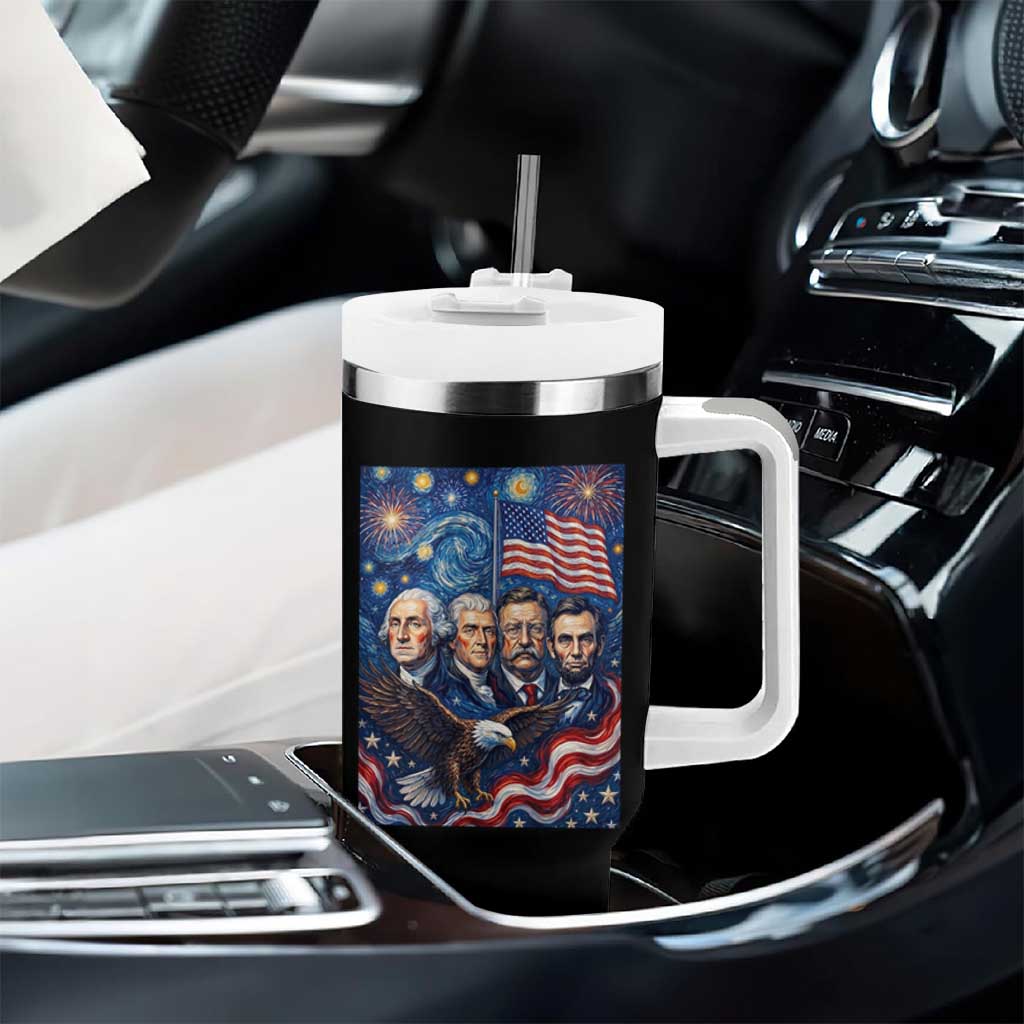 USA Presidents Mount Rushmore Tumbler With Handle Starry Night Inspired Art
