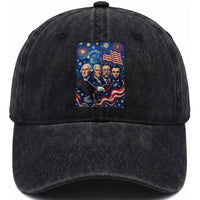 USA Presidents Mount Rushmore Washed Cotton Baseball Cap Starry Night Inspired Art