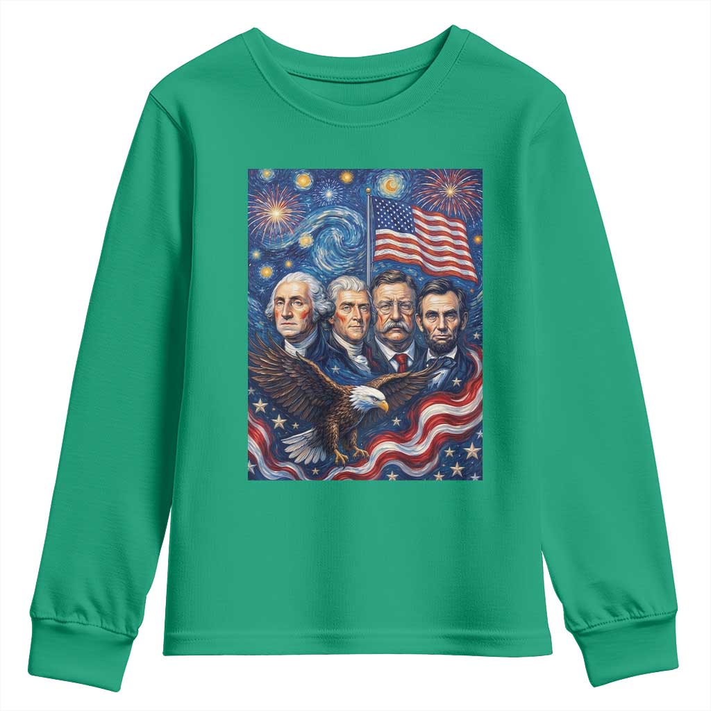 USA Presidents Mount Rushmore Youth Sweatshirt Starry Night Inspired Art