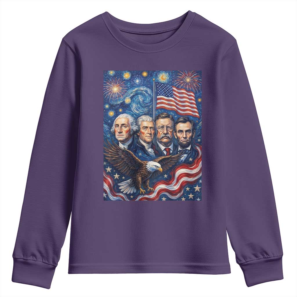 USA Presidents Mount Rushmore Youth Sweatshirt Starry Night Inspired Art