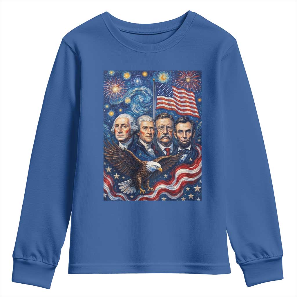 USA Presidents Mount Rushmore Youth Sweatshirt Starry Night Inspired Art