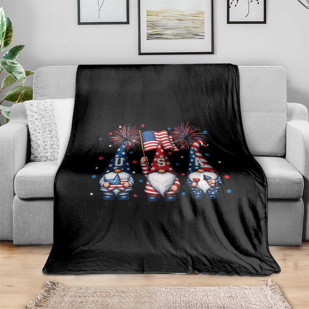 Red White Blue Gnomes Fireworks Throw Blanket Patriotic 4th Of July