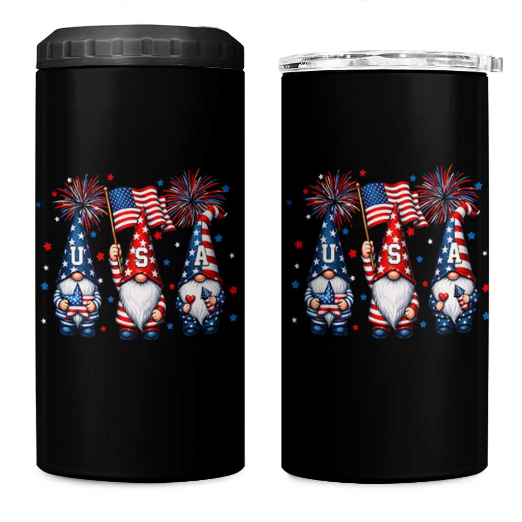 Red White Blue Gnomes Fireworks 4 in 1 Can Cooler Tumbler Patriotic 4th Of July