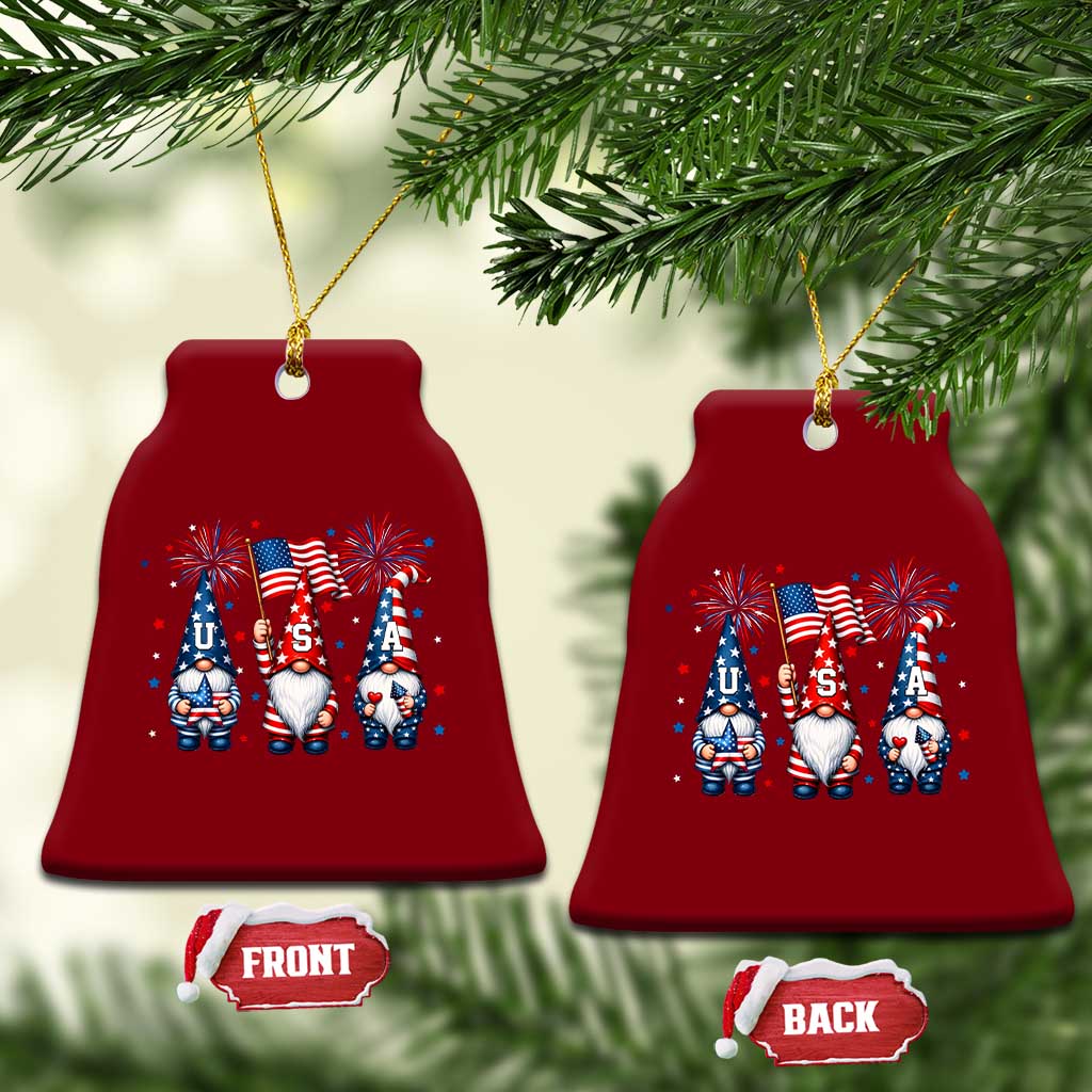 Red White Blue Gnomes Fireworks Ceramic Ornament Patriotic 4th Of July