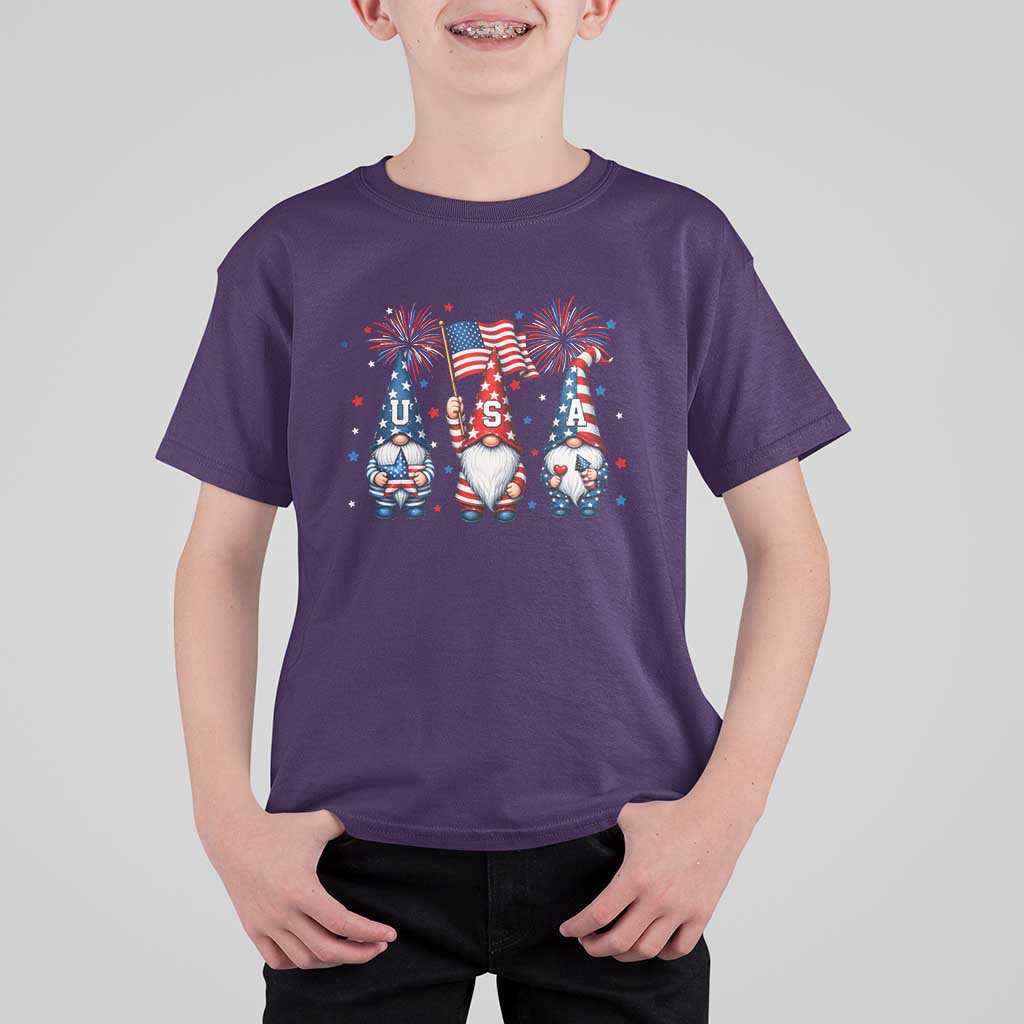 Red White Blue Gnomes Fireworks T Shirt For Kid Patriotic 4th Of July