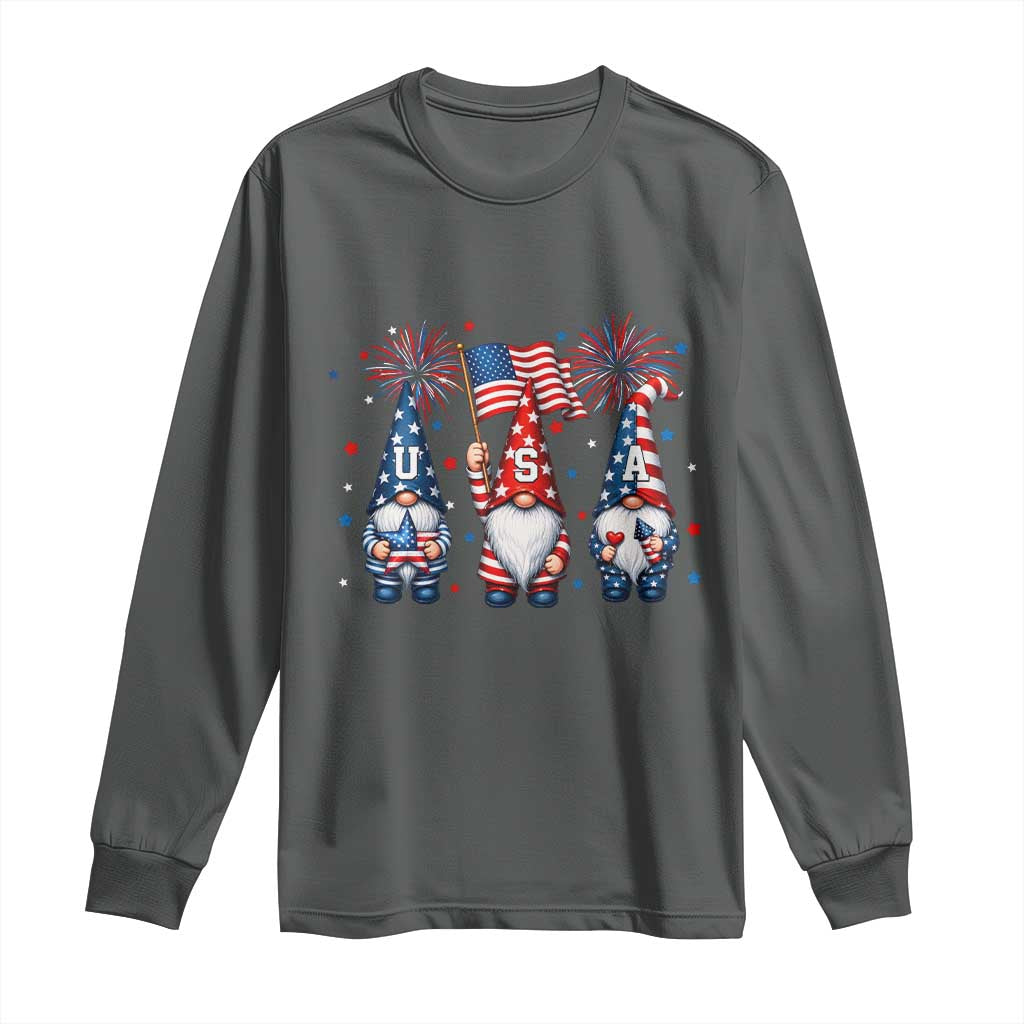 Red White Blue Gnomes Fireworks Long Sleeve Shirt Patriotic 4th Of July