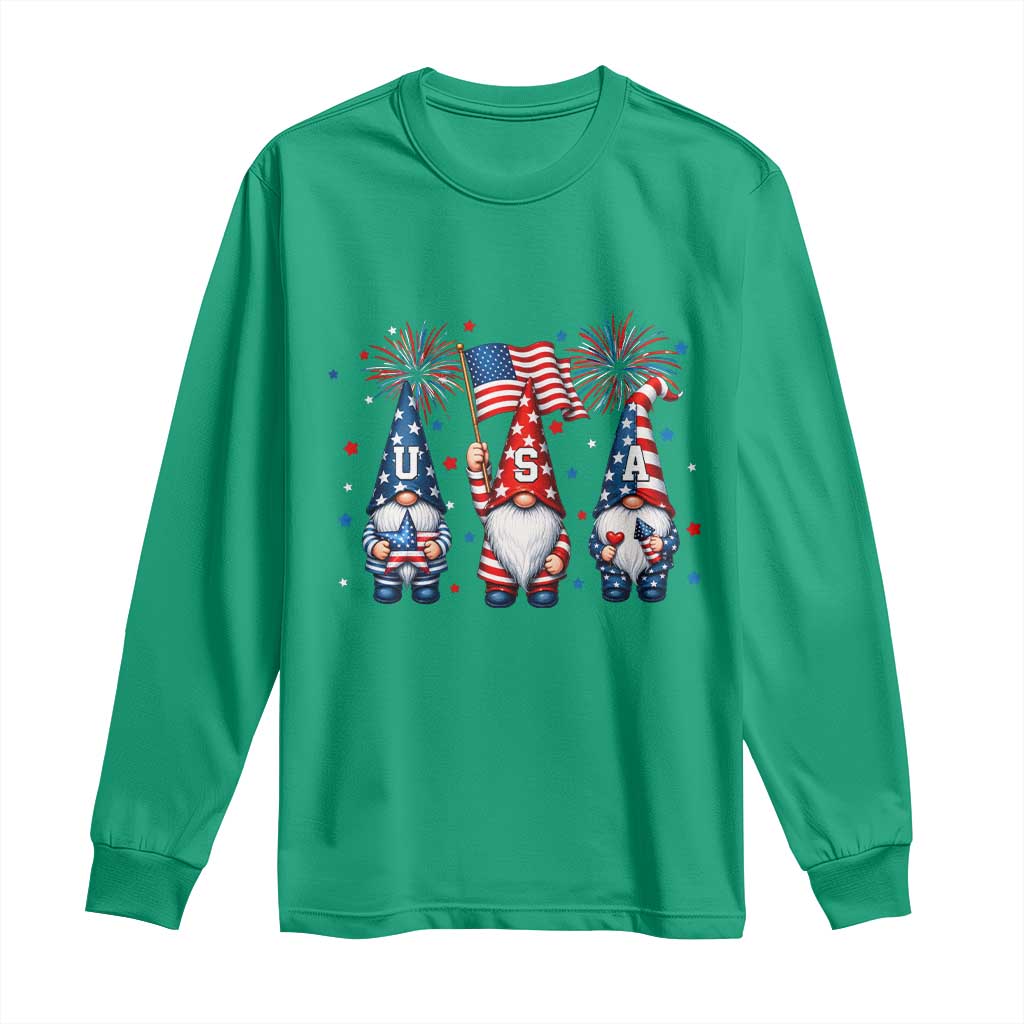 Red White Blue Gnomes Fireworks Long Sleeve Shirt Patriotic 4th Of July