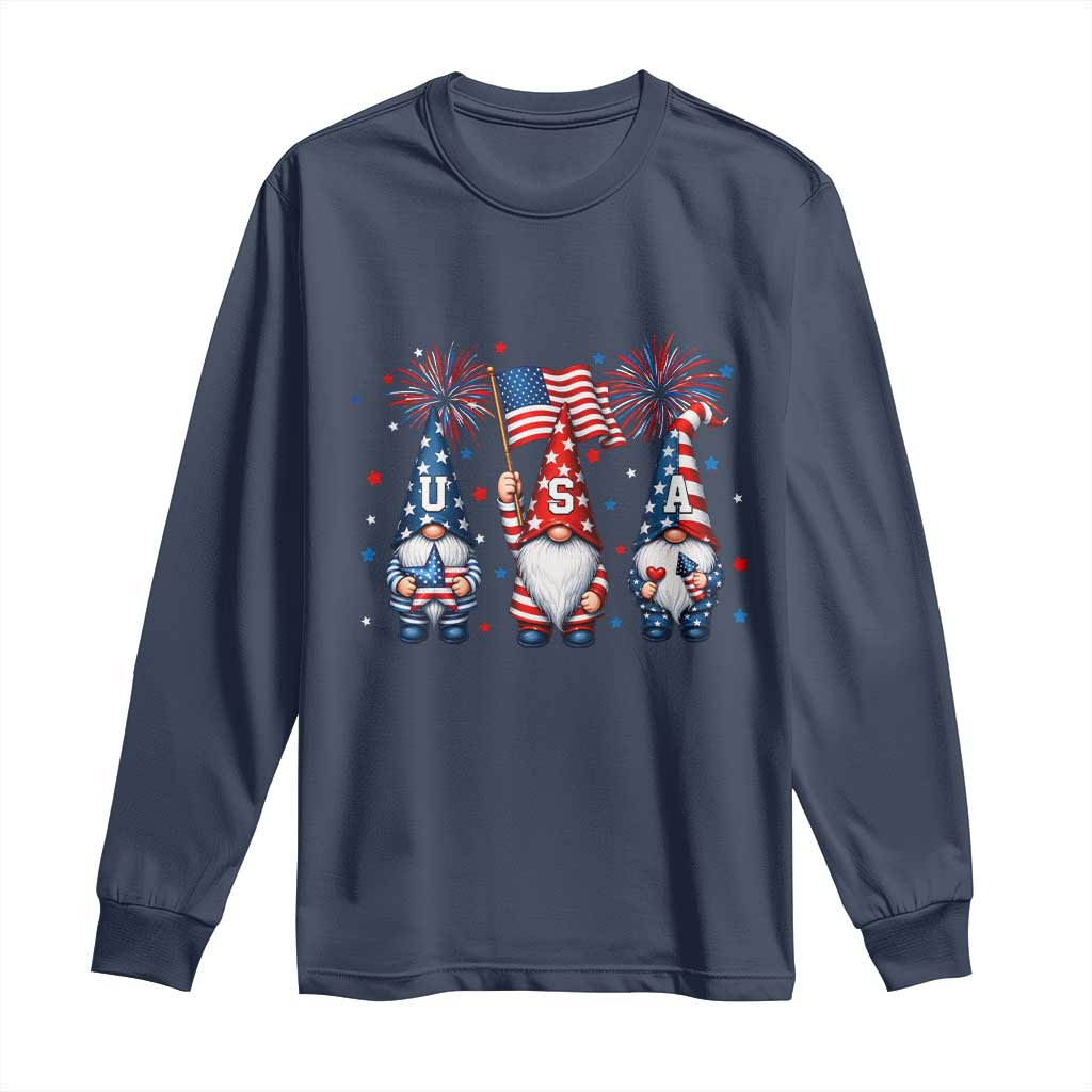 Red White Blue Gnomes Fireworks Long Sleeve Shirt Patriotic 4th Of July