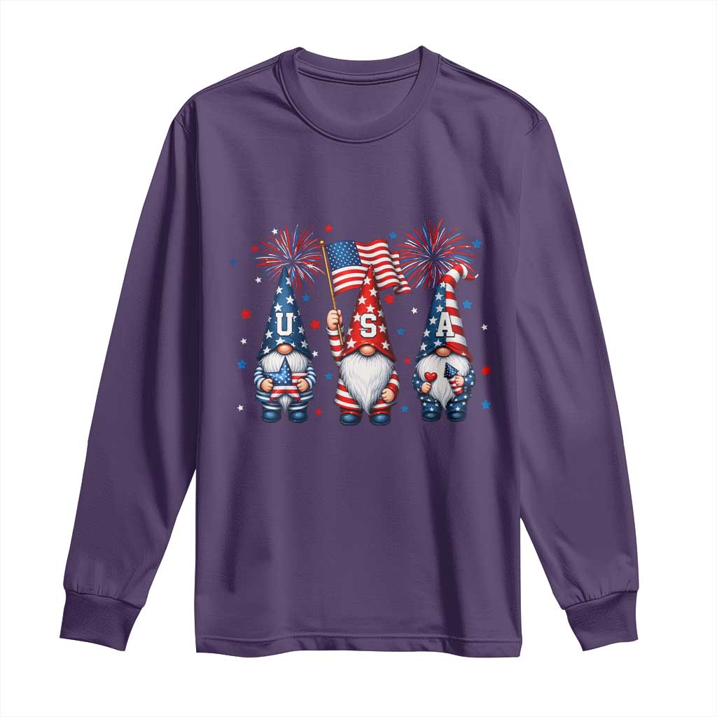 Red White Blue Gnomes Fireworks Long Sleeve Shirt Patriotic 4th Of July