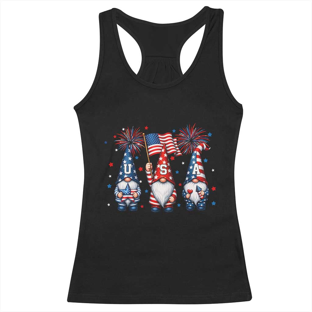 Red White Blue Gnomes Fireworks Racerback Tank Top Patriotic 4th Of July