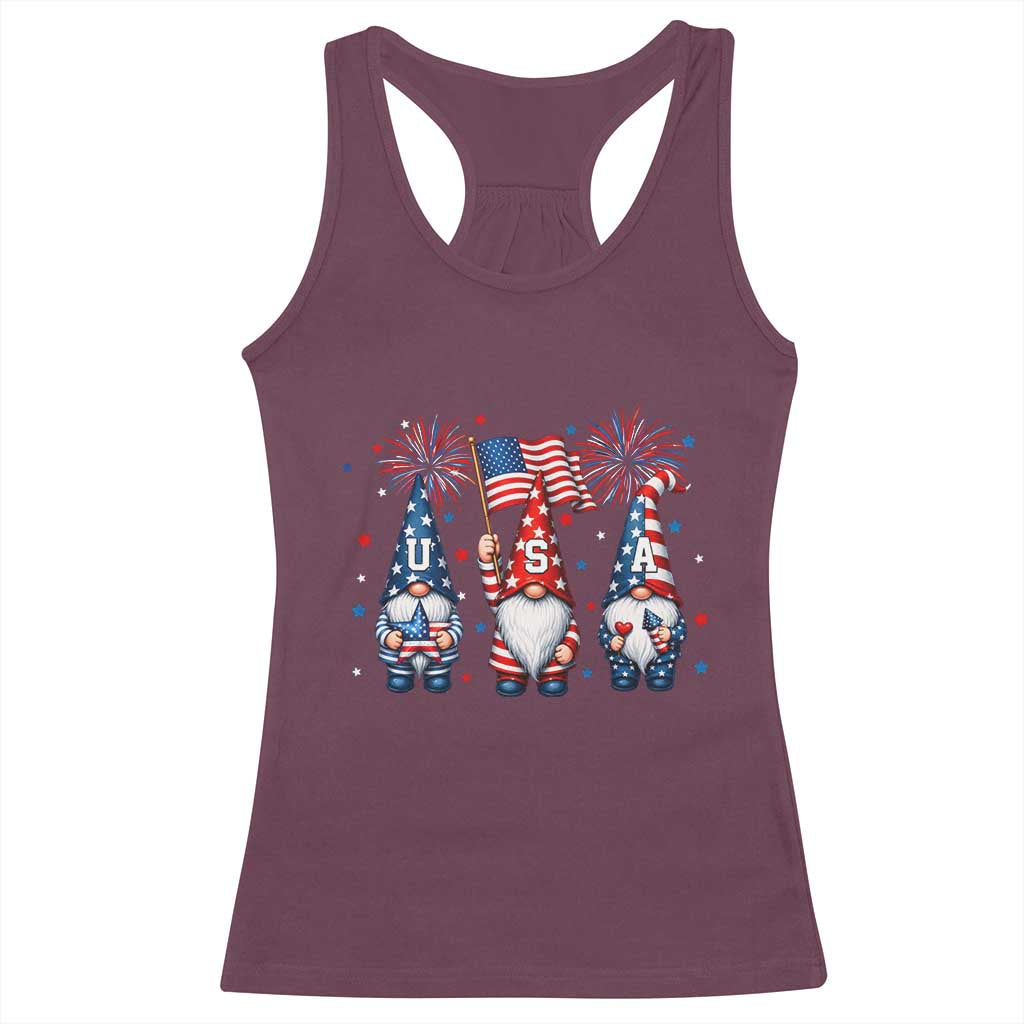 Red White Blue Gnomes Fireworks Racerback Tank Top Patriotic 4th Of July