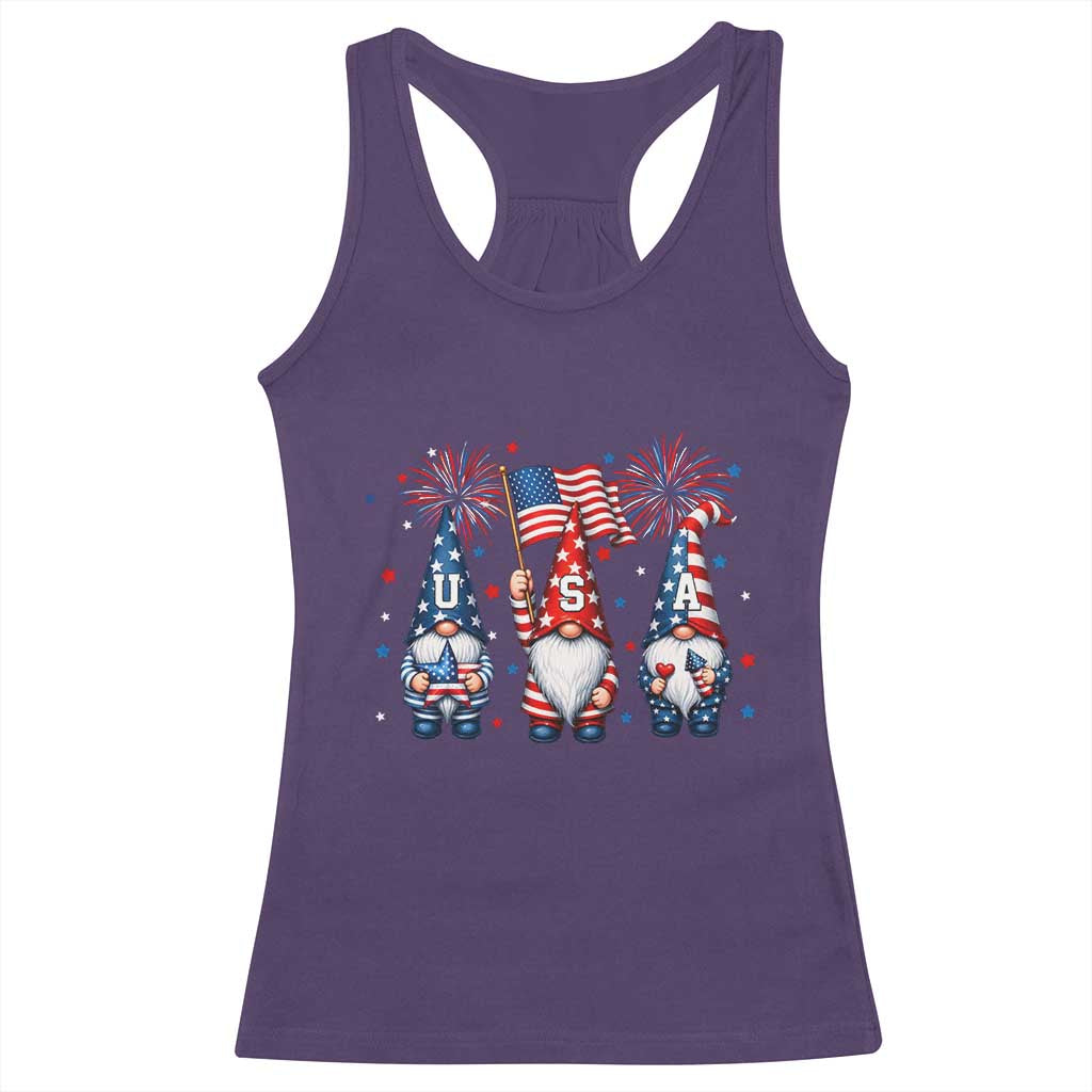 Red White Blue Gnomes Fireworks Racerback Tank Top Patriotic 4th Of July