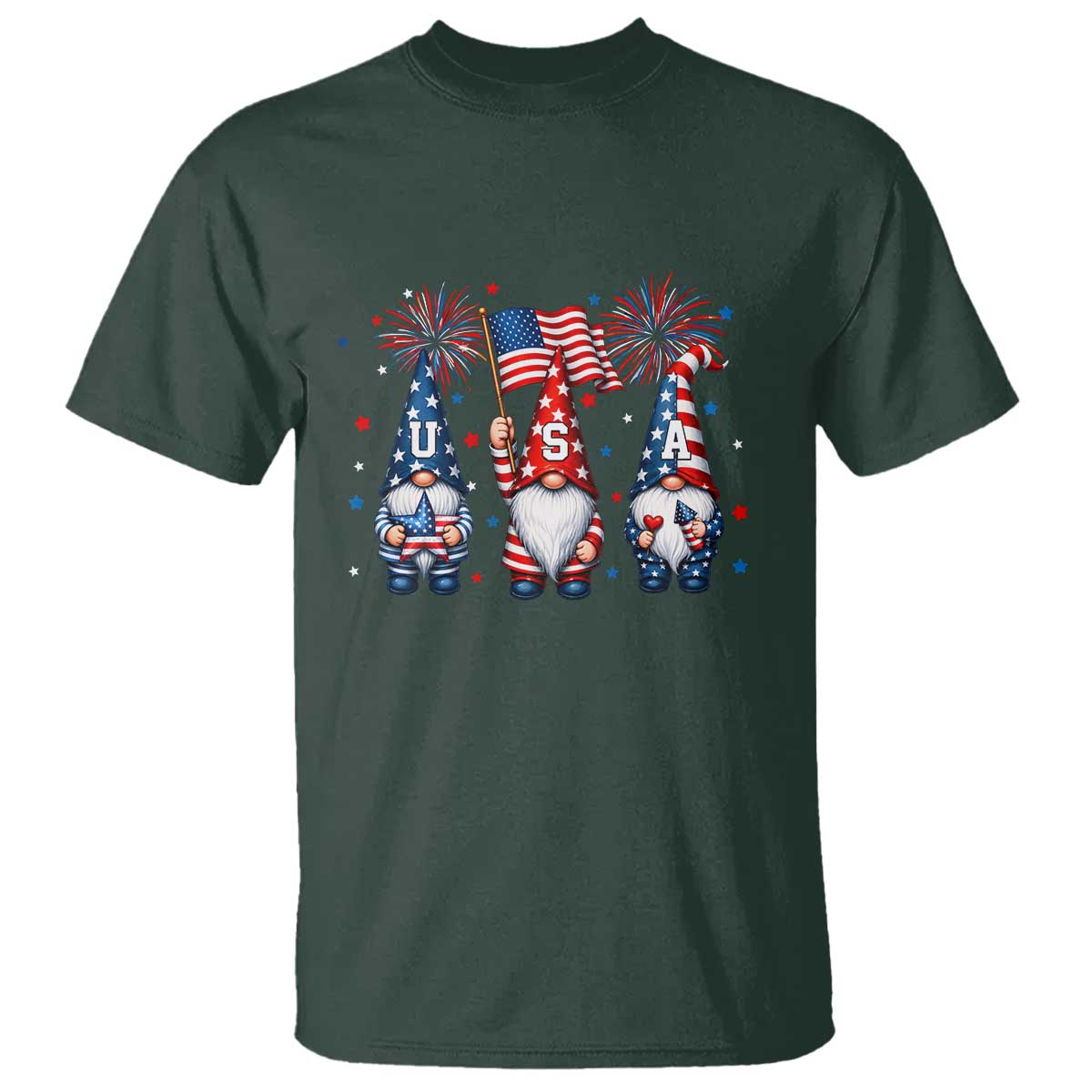 Red White Blue Gnomes Fireworks T Shirt Patriotic 4th Of July