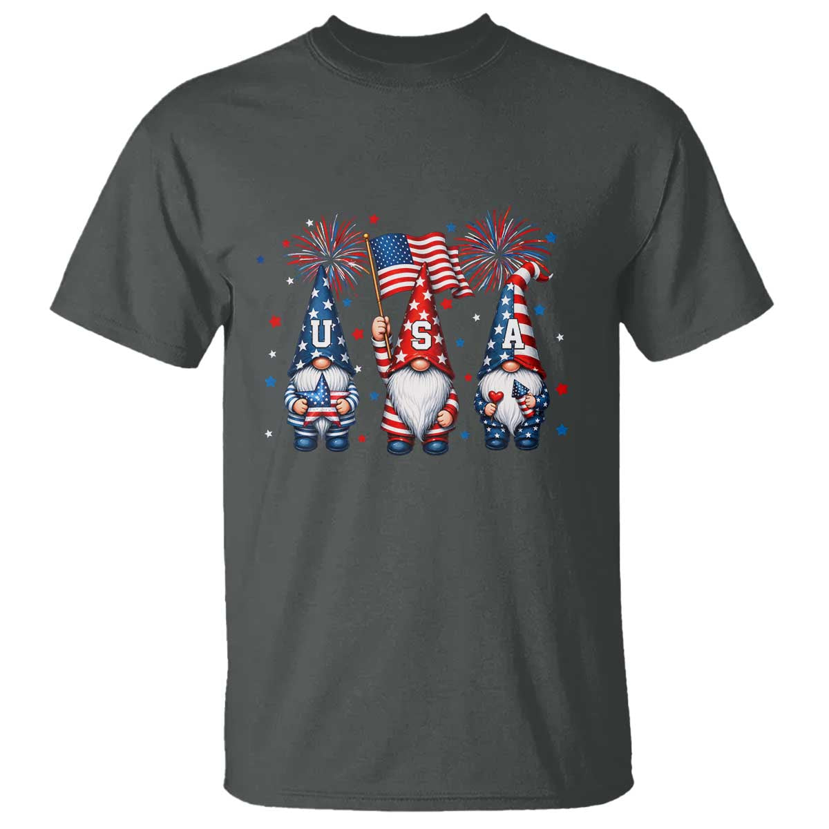 Red White Blue Gnomes Fireworks T Shirt Patriotic 4th Of July