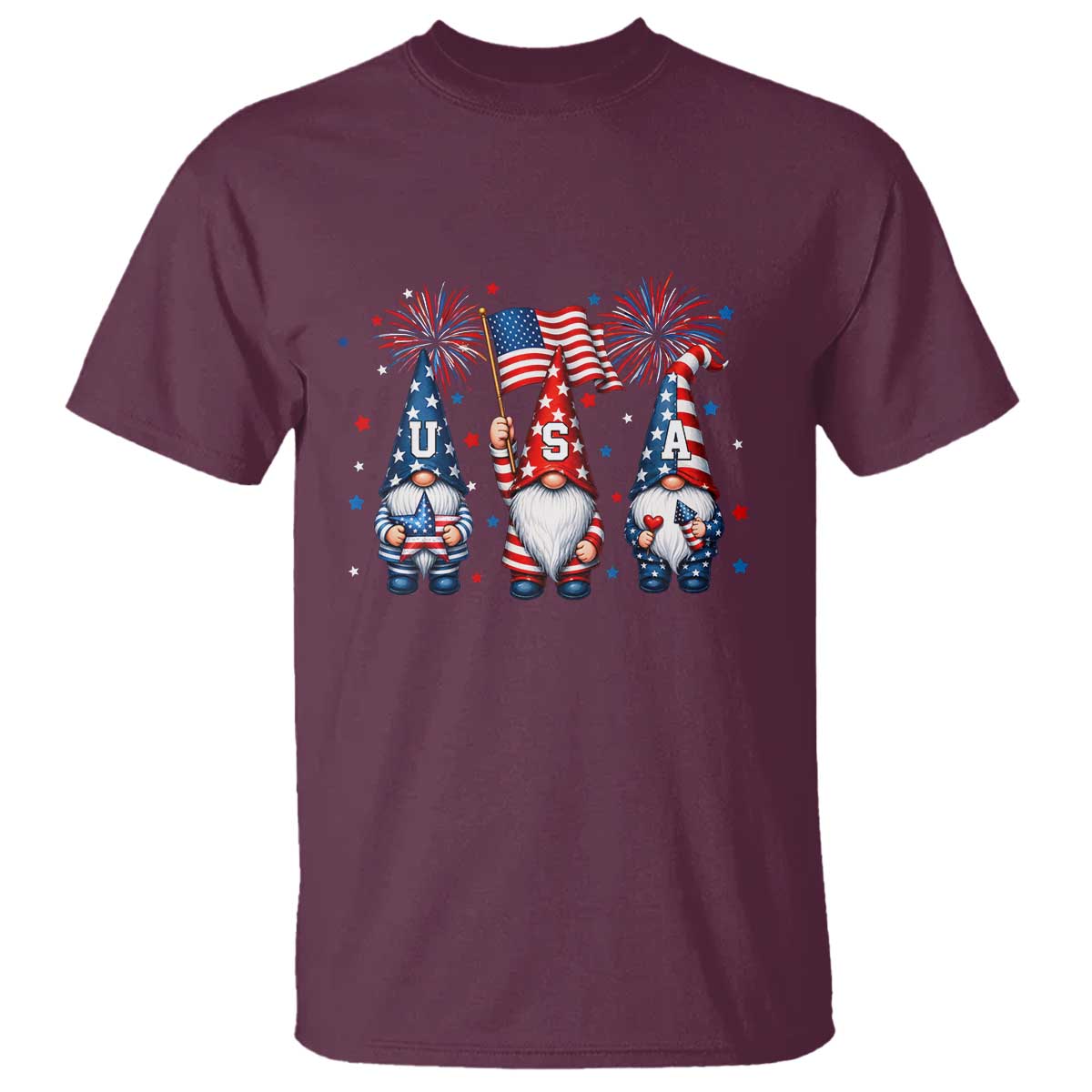 Red White Blue Gnomes Fireworks T Shirt Patriotic 4th Of July