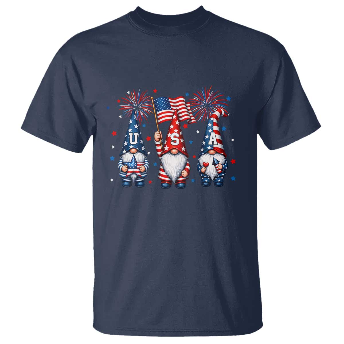 Red White Blue Gnomes Fireworks T Shirt Patriotic 4th Of July