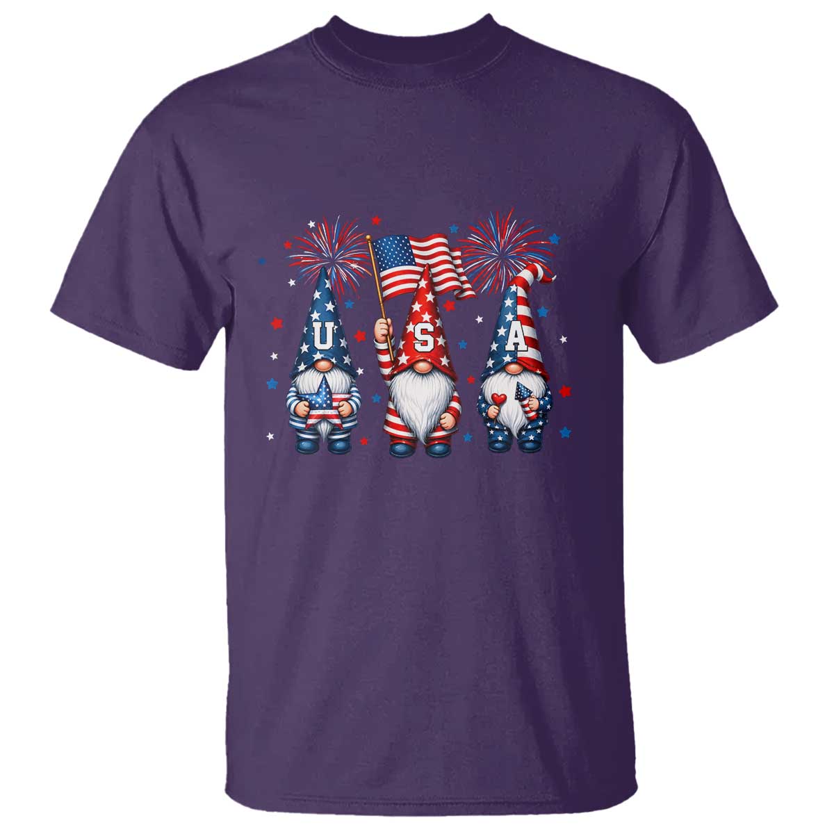 Red White Blue Gnomes Fireworks T Shirt Patriotic 4th Of July
