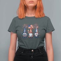 Red White Blue Gnomes Fireworks T Shirt For Women Patriotic 4th Of July