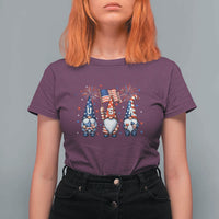 Red White Blue Gnomes Fireworks T Shirt For Women Patriotic 4th Of July