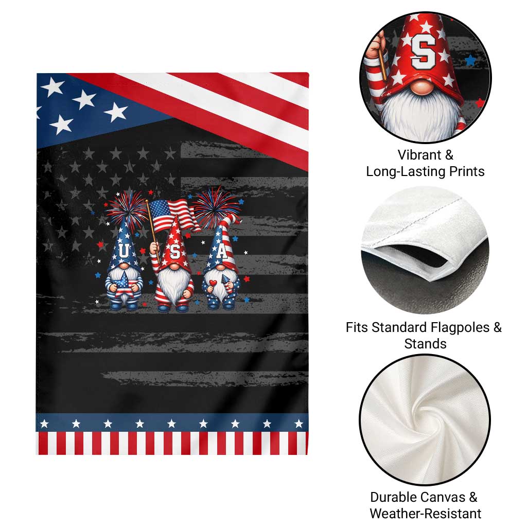 Red White Blue Gnomes Fireworks Patriotic Garden Flag 4th Of July Gift