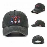 Red White Blue Gnomes Fireworks Washed Cotton Baseball Cap Patriotic 4th Of July