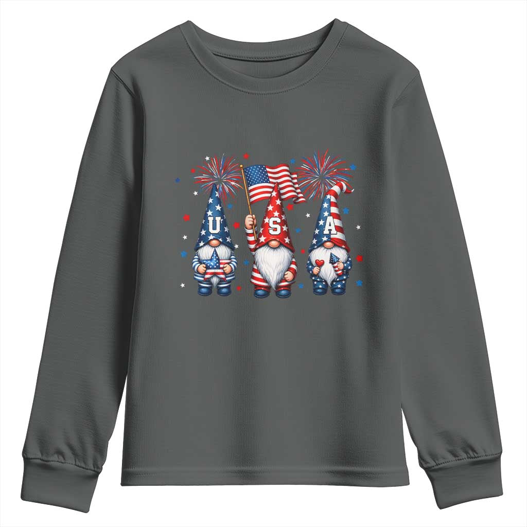 Red White Blue Gnomes Fireworks Youth Sweatshirt Patriotic 4th Of July
