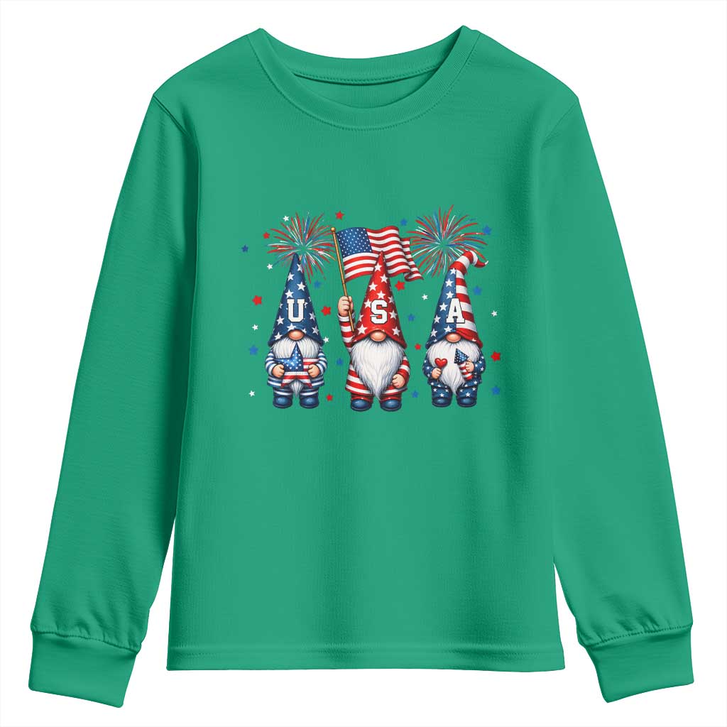 Red White Blue Gnomes Fireworks Youth Sweatshirt Patriotic 4th Of July