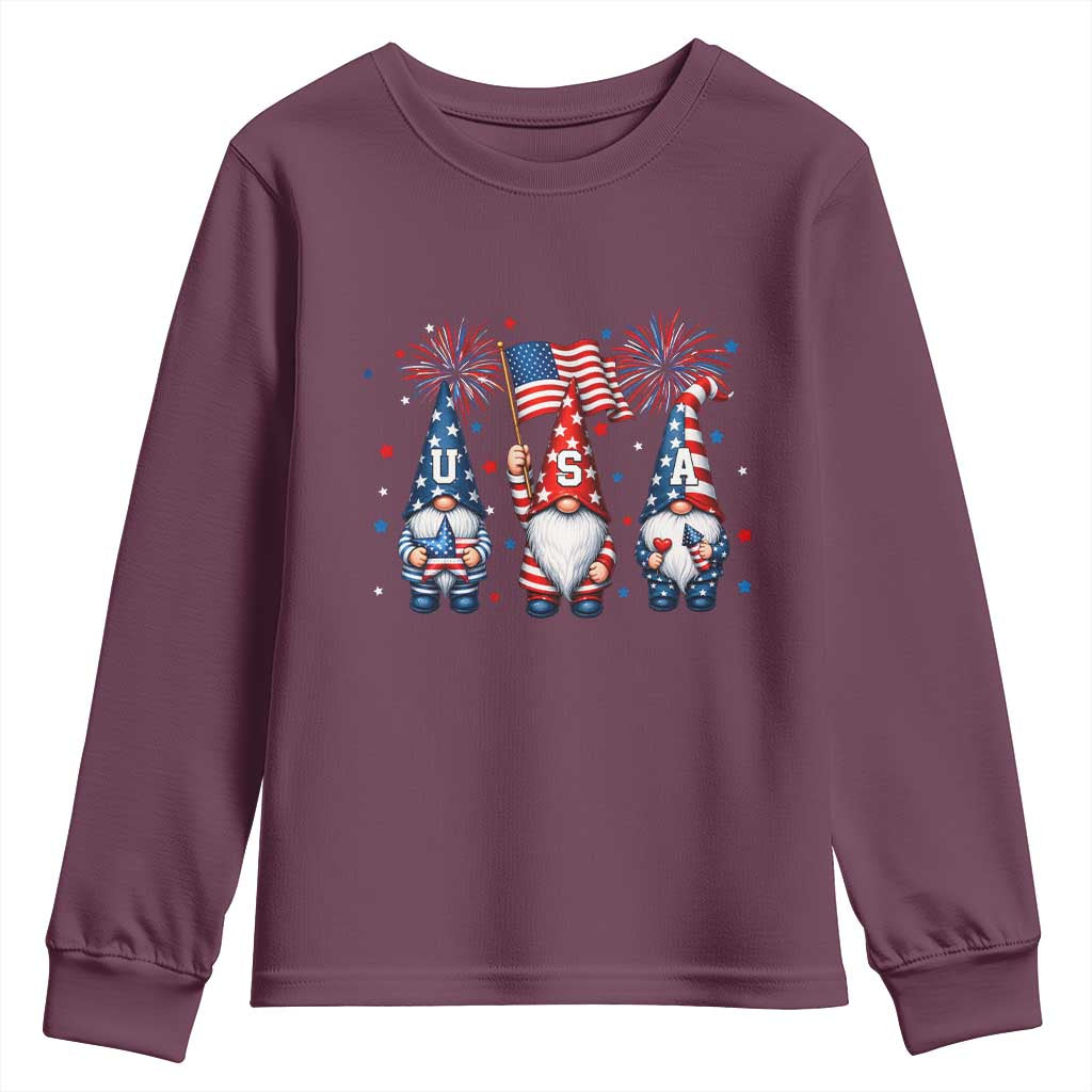 Red White Blue Gnomes Fireworks Youth Sweatshirt Patriotic 4th Of July