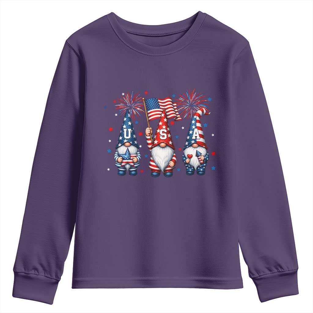 Red White Blue Gnomes Fireworks Youth Sweatshirt Patriotic 4th Of July