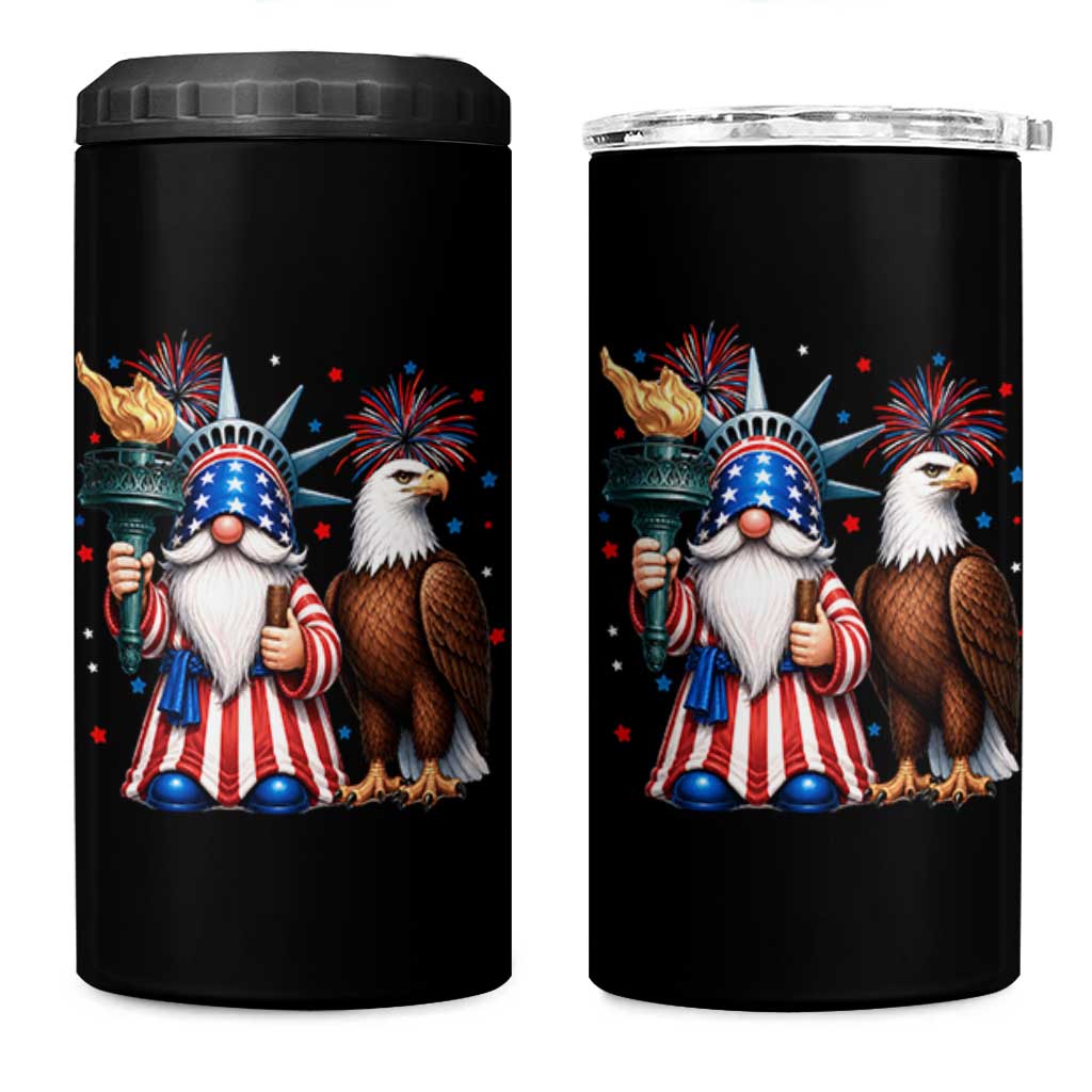 Funny Statue Of Liberty Gnome 4 in 1 Can Cooler Tumbler Patriotic 4th Of July