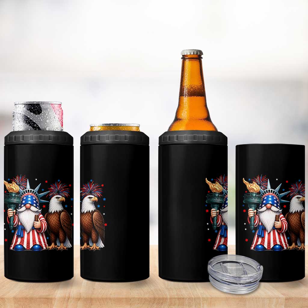 Funny Statue Of Liberty Gnome 4 in 1 Can Cooler Tumbler Patriotic 4th Of July