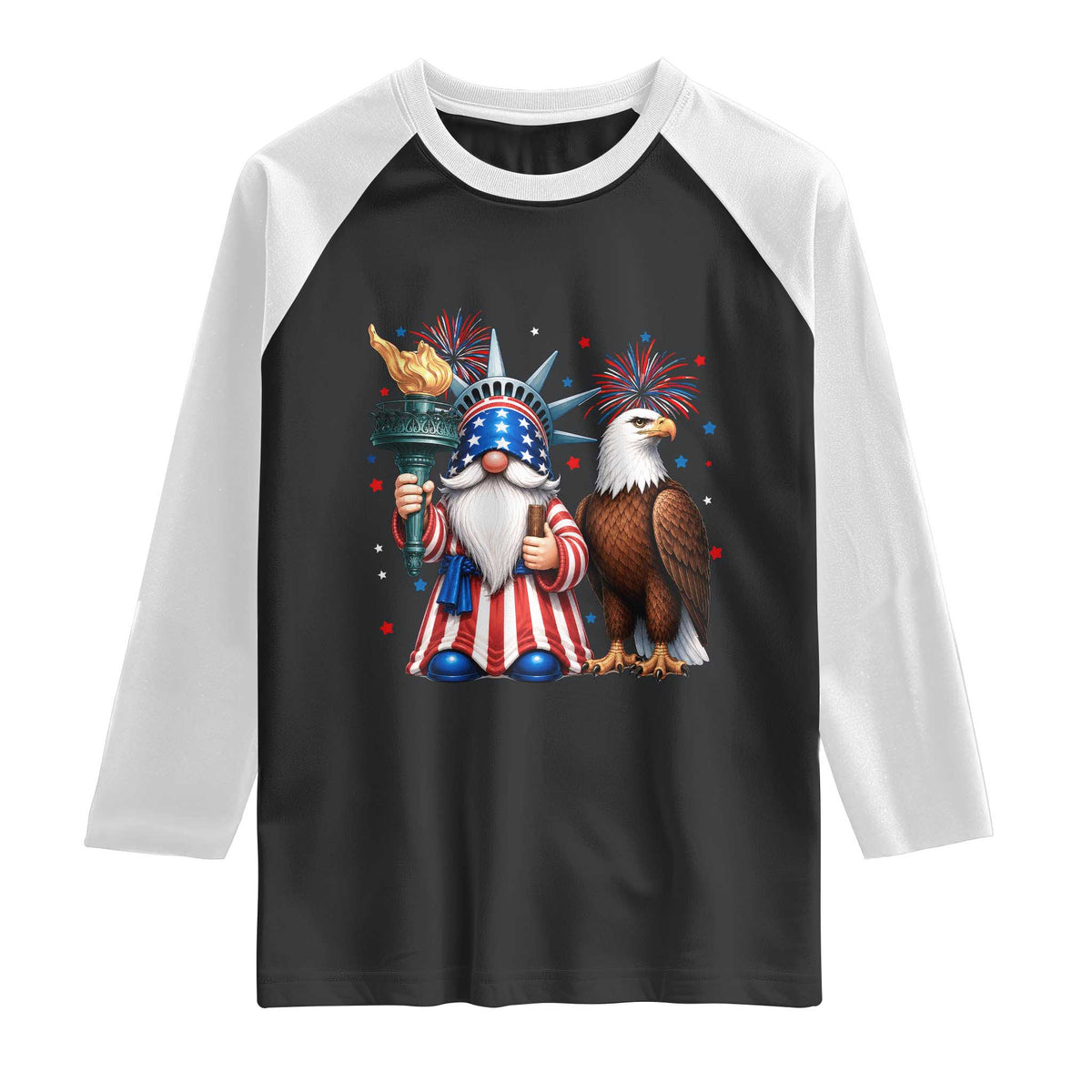 Funny Statue Of Liberty Gnome Raglan Shirt Patriotic 4th Of July