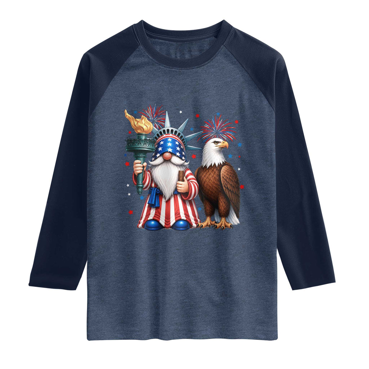 Funny Statue Of Liberty Gnome Raglan Shirt Patriotic 4th Of July