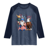 Funny Statue Of Liberty Gnome Raglan Shirt Patriotic 4th Of July