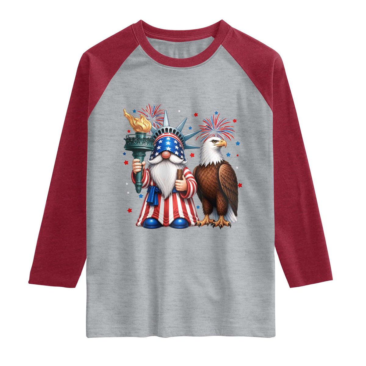 Funny Statue Of Liberty Gnome Raglan Shirt Patriotic 4th Of July