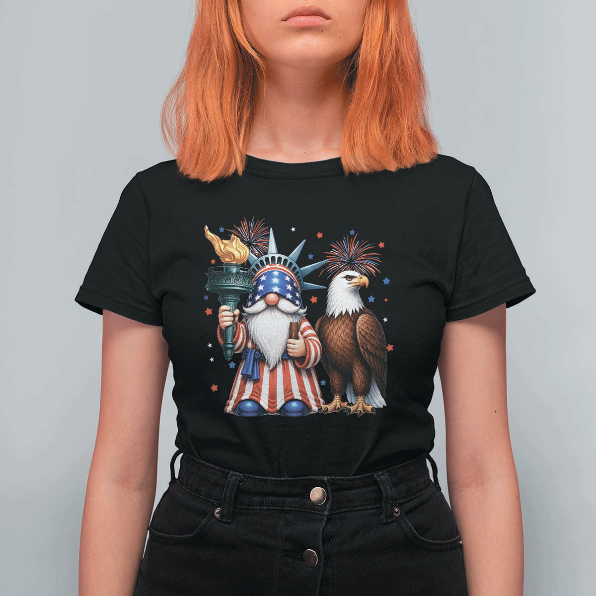 Funny Statue Of Liberty Gnome T Shirt For Women Patriotic 4th Of July