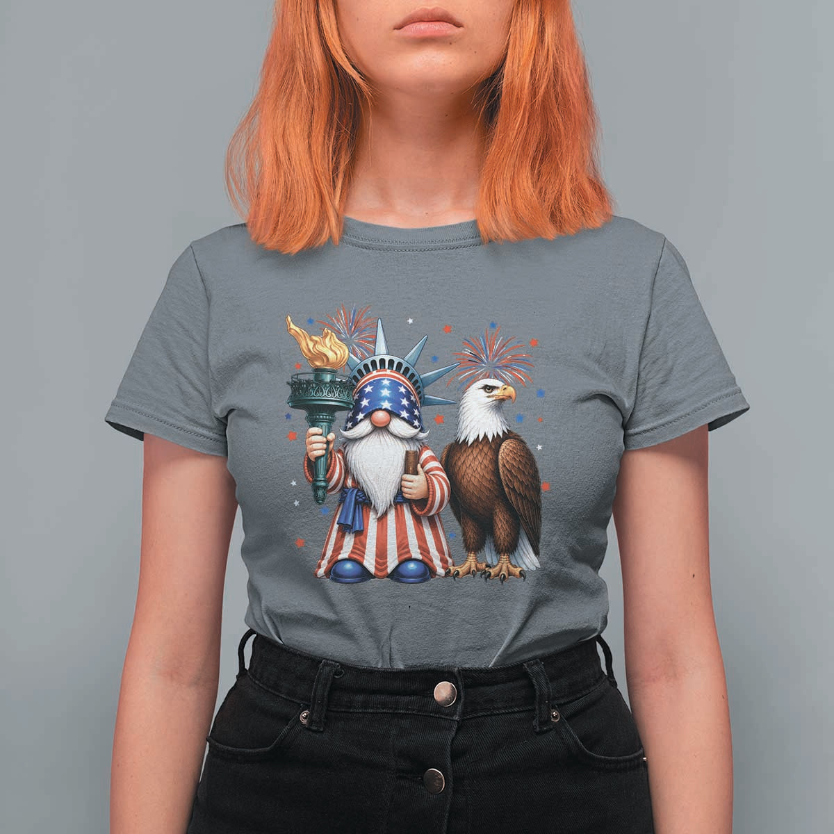 Funny Statue Of Liberty Gnome T Shirt For Women Patriotic 4th Of July