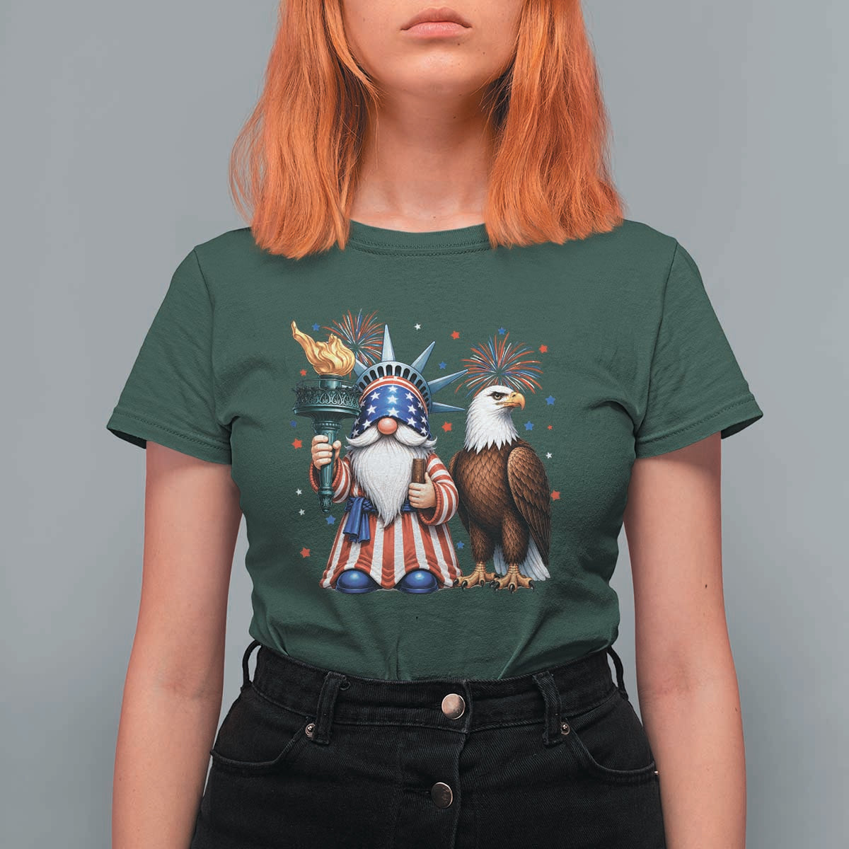 Funny Statue Of Liberty Gnome T Shirt For Women Patriotic 4th Of July