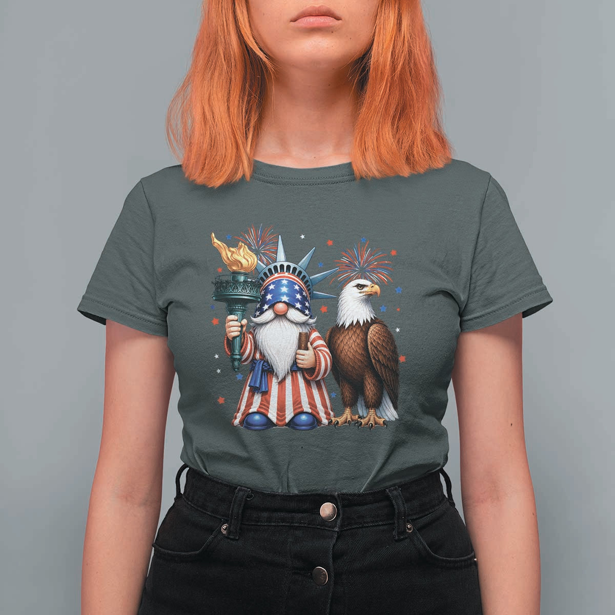 Funny Statue Of Liberty Gnome T Shirt For Women Patriotic 4th Of July