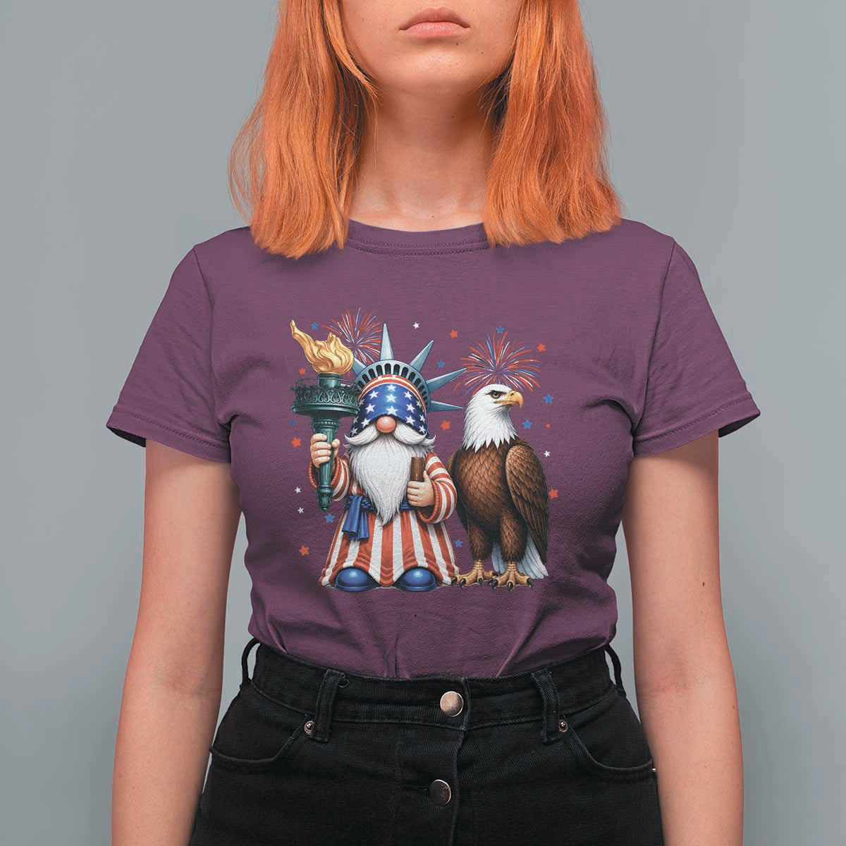 Funny Statue Of Liberty Gnome T Shirt For Women Patriotic 4th Of July