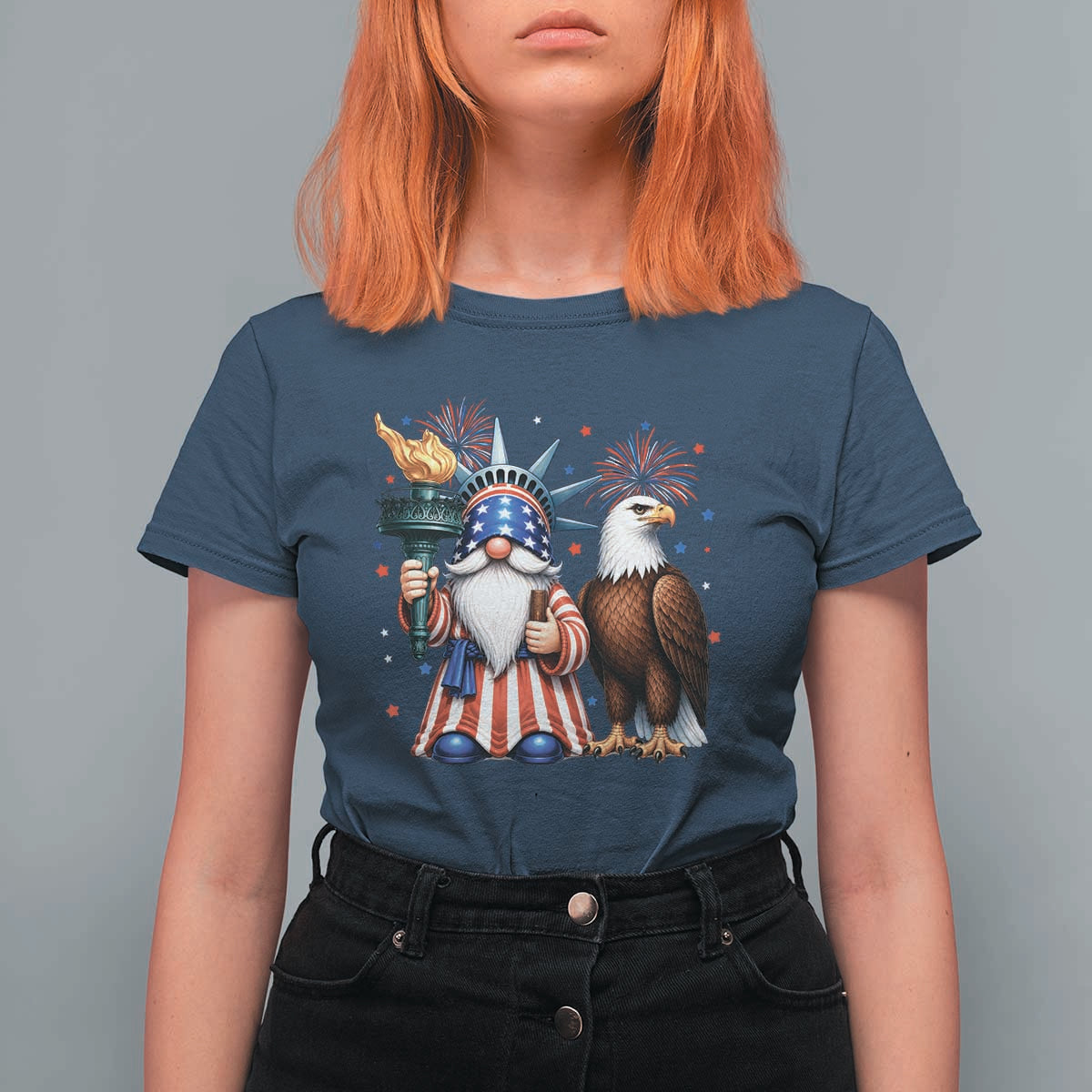 Funny Statue Of Liberty Gnome T Shirt For Women Patriotic 4th Of July