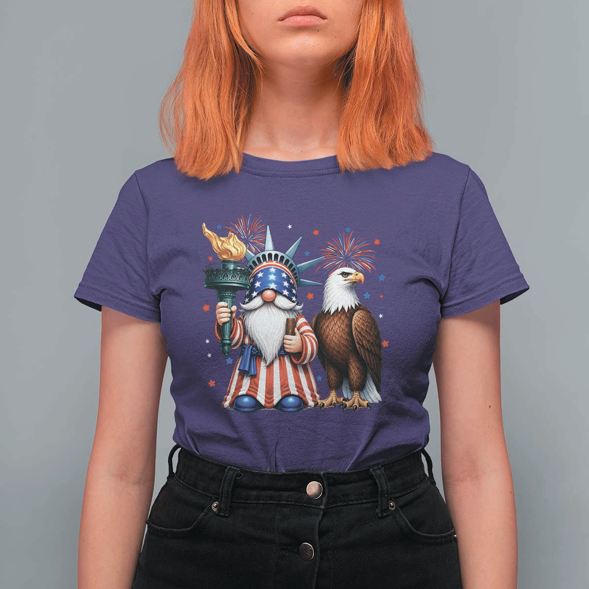 Funny Statue Of Liberty Gnome T Shirt For Women Patriotic 4th Of July