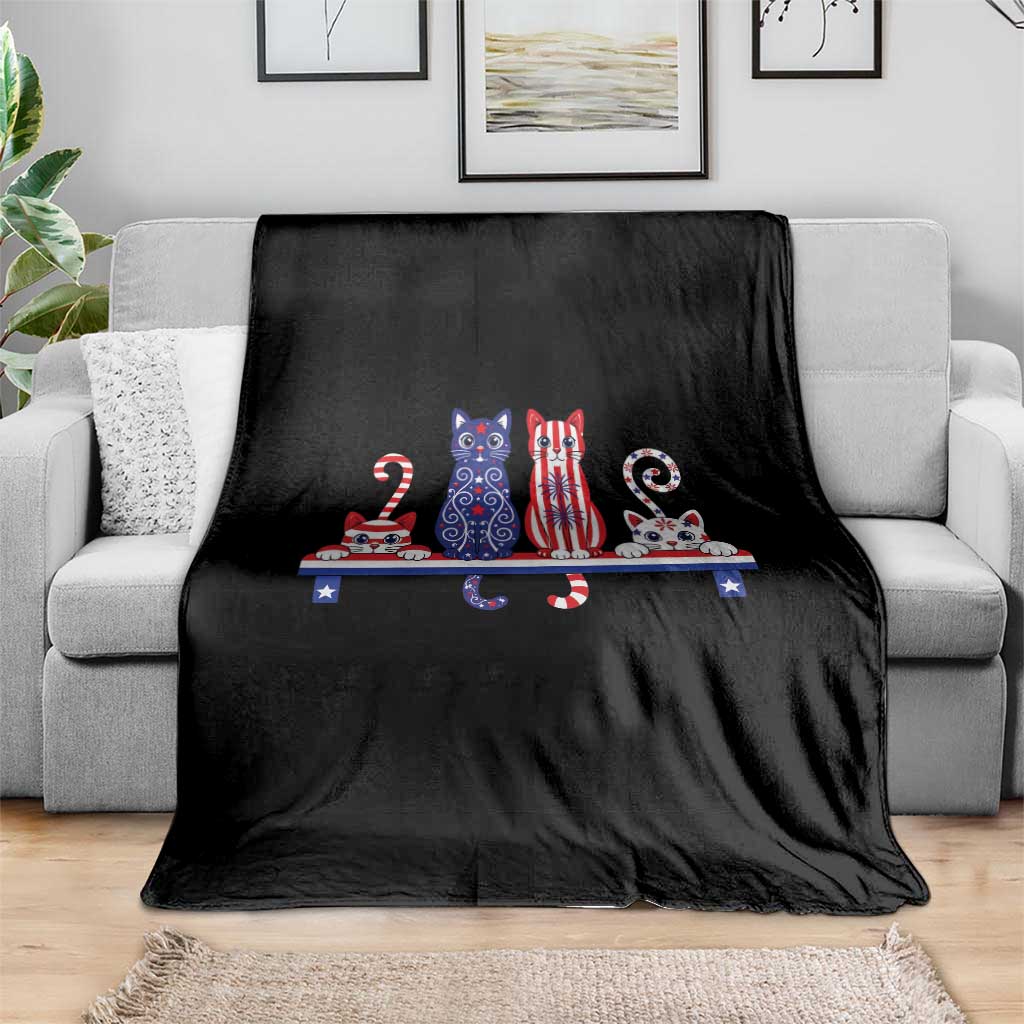 Red White And Blue Cute Cats Throw Blanket Patriotic Pet Lover